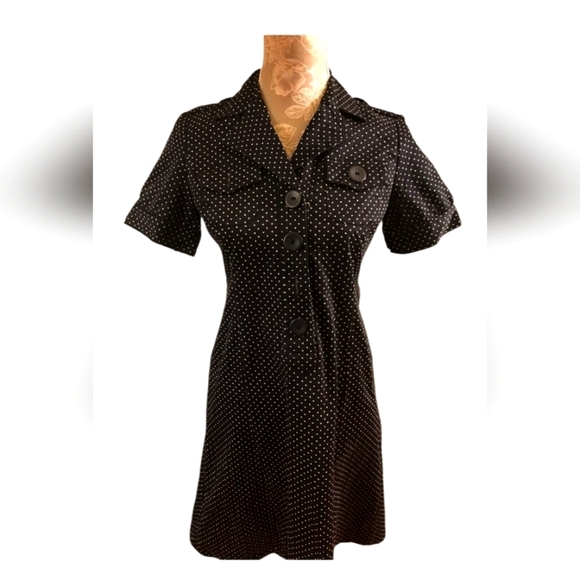 Emma JAMES Vintage Style Rockabilly PINUP Dress Fitted Polkadot DRESS Size 12 P - Picture 2 of 6